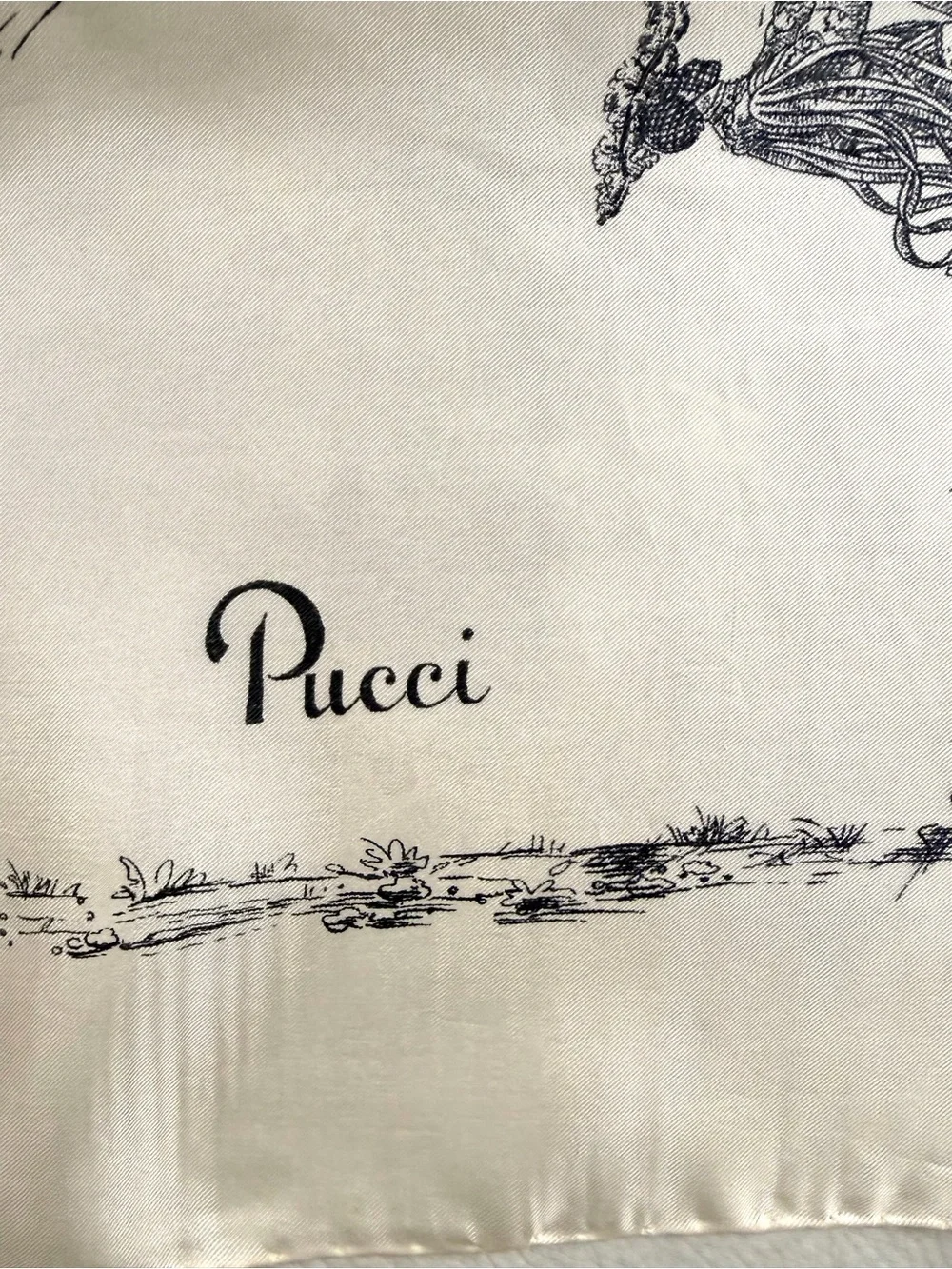 Emilio Pucci Cream and Black Printed Silk Scarf